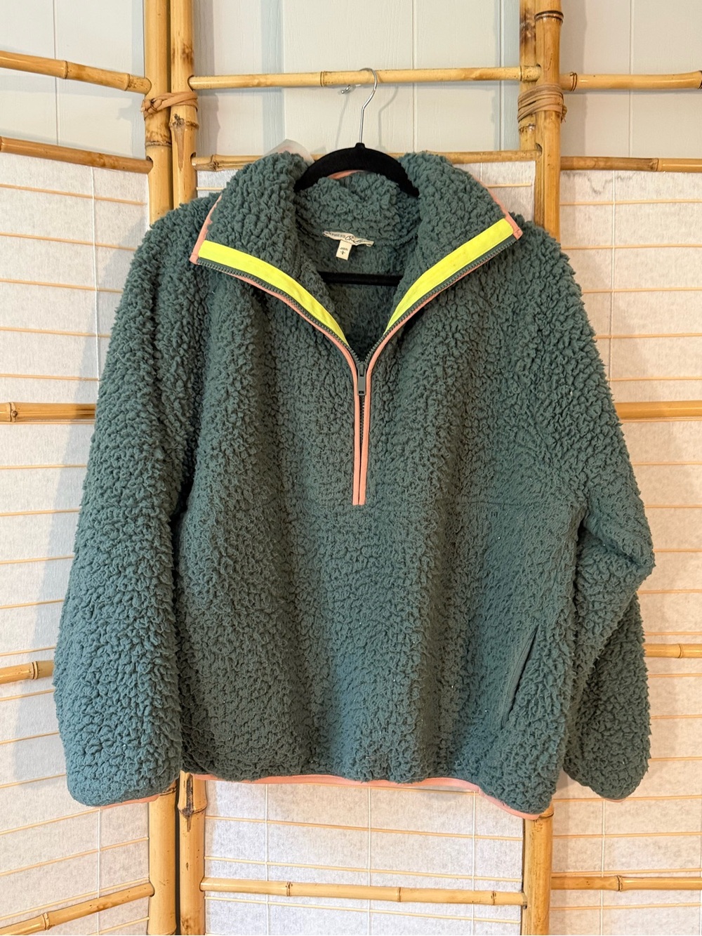 Express Women's Teal Half-Zip Pullover with Neon Trim